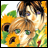 Pixelated anime-style image of two characters with animal ears, one with purple eyes and the other with green eyes, set against sunflowers and green foliage.