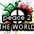 Animated icon with 'peace 2' text and peace symbol, featuring changing background elements including green foliage, rainbow arches, and colorful abstract patterns.