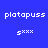 Four pixelated display 'platapuss' text and a dollar sign with four Xs on blue, purple, red, and magenta backgrounds