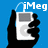 Pixelated icon shows a hand holding an MP3 player with 'iMeg' text above on blue background.