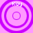 Four identical circular icons with concentric rings on a pink background, each displaying the text 'Kay' in white pixelated font at the top.