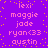 Purple background with yellow dots and pink text listing names in two , static display of repeated name sets