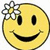 A yellow smiley face with a white flower on its left side, next to text reading 'Gabb! Smiley Club!' on a colorful polka-dot background.
