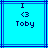 Two identical pixelated blue with dark blue borders, each containing a small 'I' at the top center and 'Toby' text below a '<3' symbol