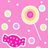 Pixelated pink background with candy-themed elements including a lollipop, fish-shaped candy, and floating circles.
