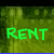 A static image with multiple text sections in various colors and fonts on a blue background, including 'RENT' over green grass.