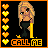Pixel art of a blonde woman in a black dress with yellow boots, standing beside a vertical of orange and yellow hearts, with 'CALL ME' text below