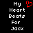 Static pixel art displays 'My Heart Beats For Jack' text with a red heart symbol above the word 'Heart', all on black background.