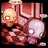 Pixelated image with two characters and red text on black background, one character holding a smaller figure.