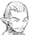 Static grayscale pixel art of a stylized human head and shoulders with abstract hair, closed eyes, and no visible facial features or text.
