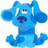 Blue cartoon dog with large ears, wide eyes, and a pink tongue sticking out against white background.