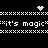 Black background with white pixelated text and symbols, including a heart at top center and two starburst patterns.