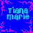 Blue background with pink pixelated border and central starburst, four instances of cyan text reading 'tiana marie' in pixelated font.