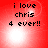 Red background with pixelated text 'i love chris 4 ever!!' and shifting white light effects across four