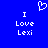 Blue background with white pixelated text "I Love Lexi" and a heart symbol above the left instance of the phrase.