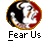 Two identical circular buddy icons with a Florida State Seminoles mascot logo, displayed on a gray background with promotional text for 'badassbuddy.com' and the label 'Fear Us' beneath each icon.