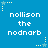 Blue background with repeated white pixelated text 'nollison the nodnarb' and yellow star icons in corners.