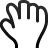 Black wireframe hand icon with extended index finger and thumb forming a pointing gesture against light gray background.