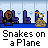 Animated contact sheet showing a pixel art character repeatedly firing missiles at an airplane, with text bubbles and explosion effects across multiple frames.