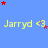 Blue background with yellow text 'Jarryd <3' repeated in , red and purple stars scattered throughout