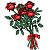 A pixelated 50x50 animated buddy icon featuring a bouquet of red roses with green leaves and a red ribbon on the left, alongside green text reading "Original Icons .com" on a dark green background on the right.