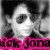 Pixelated grayscale portrait of a person with dark hair and closed eyes, overlaid by bright pink text reading 'nick jonas' at the bottom.