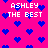Pixelated icon with bright pink background, blue hearts scattered throughout, and repeated text "ASHLEY THE BEST" in white block letters.