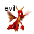 Animated red dragon with yellow accents and translucent wings in various poses, each labeled 'evil' on a white background.