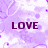 Purple and white pixelated background with repeated 'LOVE' text in dark purple, arranged across four distinct sections.