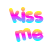 A 2x2 contact sheet of four rainbow-colored animated buddy icons featuring text and lip prints on white backgrounds with gray transparency areas.