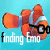 Animated orange clownfish with white stripes and black glasses on a light blue background, displaying text 'finding Emo' with changing letter styles.
