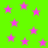 Bright green background with scattered pink stars of varying sizes and opacities, some appearing blurred or faded.