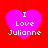 Four identical pixelated heart-shaped icons with white text reading "I Love Julianne" on a red background, arranged in a