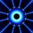 Two identical blue circular icons with glowing rings and radiating lines on a dark background, displayed vertically.