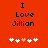 Red background with black text "I Love Jillian" and five white hearts, one pink heart in the center.