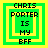 Four identical pixelated icons display "CHRIS PORTER IS MY BFF" text within nested green and yellow squares on a bright yellow background.