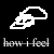 Five white pixelated icons on black background with 'how i feel' text below each, one gray rectangle in bottom-right corner.