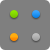 Four pixelated circular icons arranged in a 2x2 grid on a dark gray background, each with distinct solid colors.