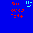 Blue background with red pixelated text 'Sara loves Tate' on both sides and a light blue heart symbol between them.