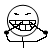 identical cartoon faces with wide grins and closed eyes, each holding a toothbrush in their mouth against a white background