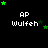 Pixelated green stars orbit around white text reading 'AP Wulfen' on a black background with a gray rectangle in the bottom-right corner.