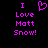 Static pixel art displays 'I Love Matt Snow!' in bright purple text with a heart symbol on black background.