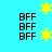 Pixelated yellow star icons and repeated 'BFF' text on a cyan background, with stars animating in vertical sequence.