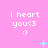 Pixelated pink background with repeated 'i heart you<3 :)' text and cyan decorative symbols in a