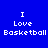 Blue background with white pixelated text "I Love Basketball" in four showing animation effects