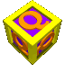 yellow cubes with purple faces displaying orange lowercase 'q' letters, arranged in five and six against a gray background