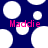 Dark blue background with white circles and pink text reading 'Maddie' in two positions.