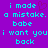 Pixelated cyan text on purple background with a faint pink heart symbol above the word 'mistake' in two mirrored