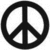 Black peace symbol, left-pointing arrow, and number three on white background; yellow smiley face with black eyes and mouth on black background.
