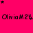 Bright pink background with repeated black text 'OliviaM26' and scattered black and pink stars, partially cropped on the right.